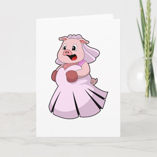 Schwein als Braut mit Hochzeitskleid.PNG Karte (Vorderseite)