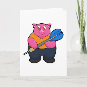 Schwein als Dartspieler mit Dartscheibe Karte