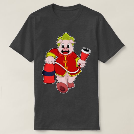 Schwein als Feuerwehrmann mit Feuerlöscher T-Shirt (Design vorne)