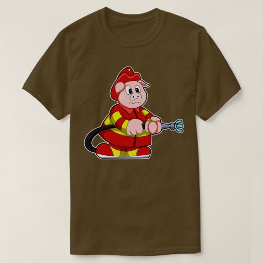 Schwein als Feuerwehrmann mit Feuerlöschgerät 2 T-Shirt (Design vorne)