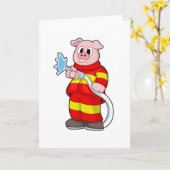 Schwein als Feuerwehrmann mit Schlauch Karte (Gelbe Blume)