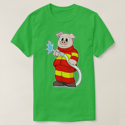 Schwein als Feuerwehrmann mit Schlauch T-Shirt (Design vorne)