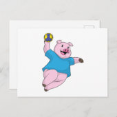 Schwein als Handballspieler mit Handball Postkarte (Vorne/Hinten)