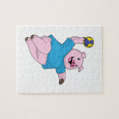 Schwein als Handballspieler mit Handball Puzzle (Horizontal)