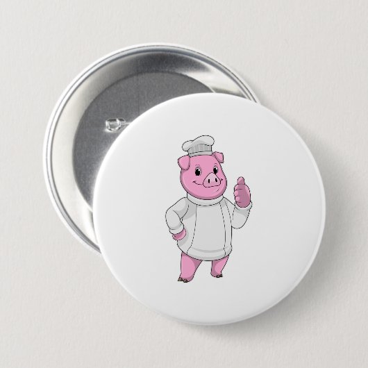 Schwein als Koch mit Koch Button (Vorne & Hinten)