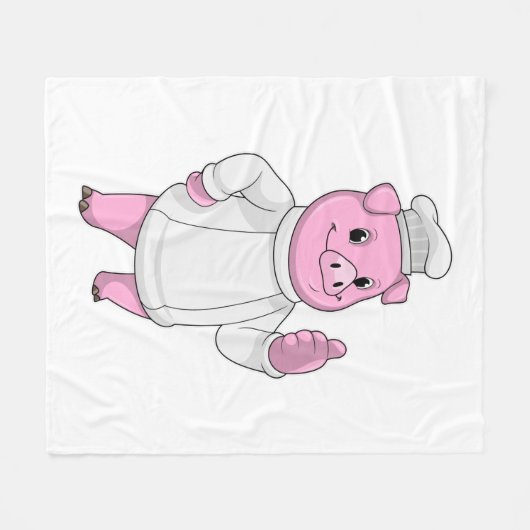 Schwein als Koch mit Koch Fleecedecke (Vorderseite (Horizontal))