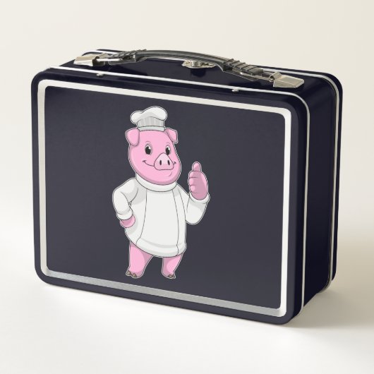 Schwein als Koch mit Koch Metall Brotdose (Rückseite)