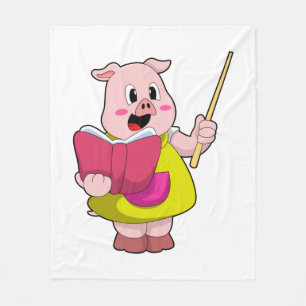 Schwein als Lehrer mit Buch Fleecedecke