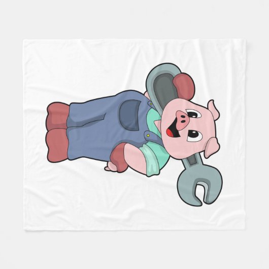 Schwein als Mechanik mit Schlüssel Fleecedecke (Vorderseite (Horizontal))