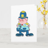 Schwein als Polizeibeamter mit Polizeibeamten und Karte (Gelbe Blume)