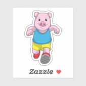 Schwein als Runner beim Laufen Aufkleber (Blatt)