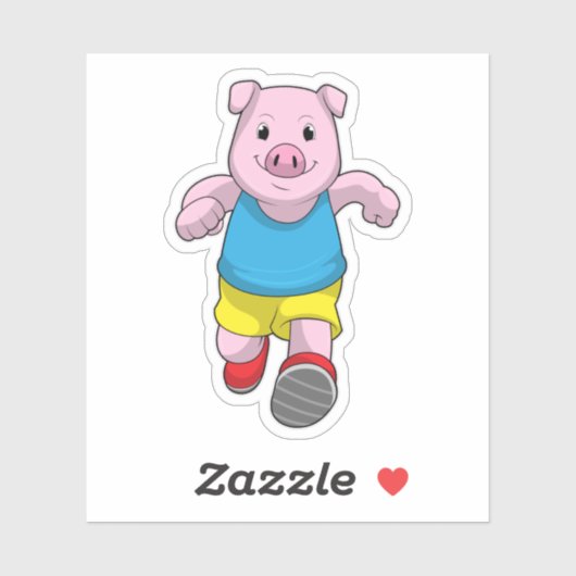 Schwein als Runner beim Laufen Aufkleber (Blatt)