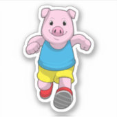 Schwein als Runner beim Laufen Aufkleber (Vorderseite)