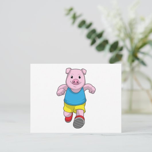 Schwein als Runner beim Laufen Postkarte (Stehend Vorderseite)