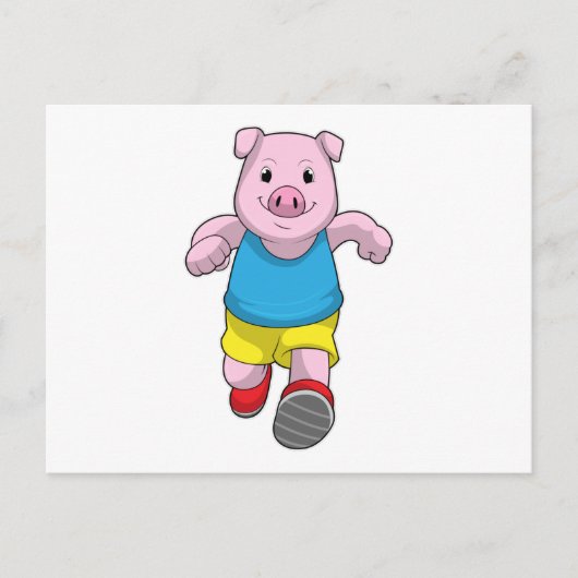 Schwein als Runner beim Laufen Postkarte (Vorderseite)