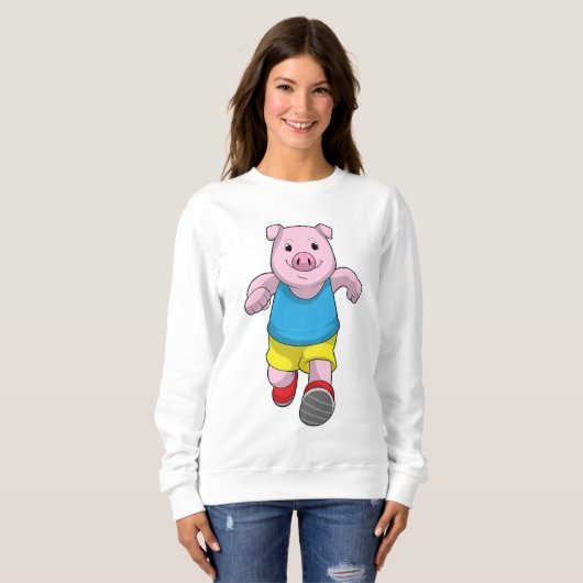 Schwein als Runner beim Laufen Sweatshirt (Vorne ganz)