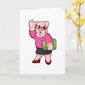 Schwein als Sekretär mit Brille Karte (Gelbe Blume)