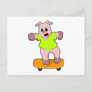 Schwein als Skater auf Skateboard Postkarte