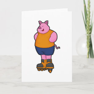 Schwein als Skater mit Inline-Skates Karte