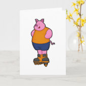 Schwein als Skater mit Inline-Skates Karte (Gelbe Blume)