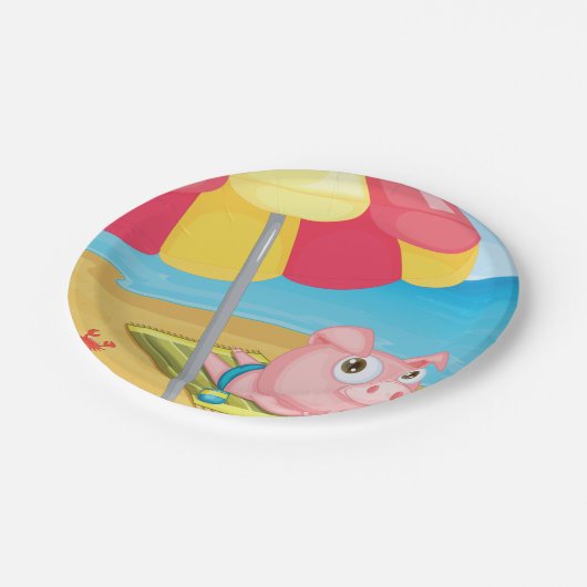 Schwein am Strand-Papier-Teller Pappteller (Schrägansicht)