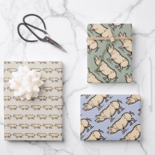 Schwein Antikes Schweine Niedliche Vintage Illustr Geschenkpapier Set