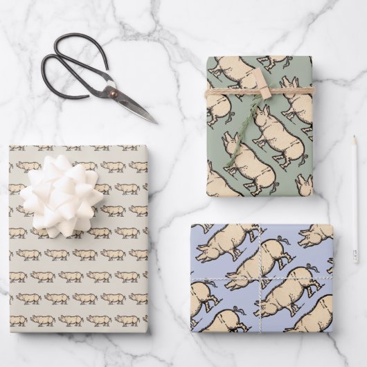 Schwein Antikes Schweine Niedliche Vintage Illustr Geschenkpapier Set (Vorderseite)