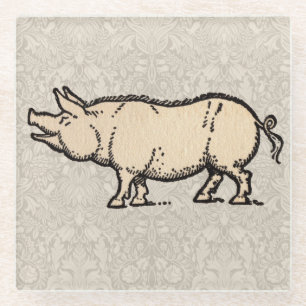Schwein Antikes Schweine Niedliche Vintage Illustr Glasuntersetzer