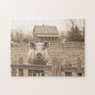 Schwein auf dem Bauernhof im Vintage-Stil Puzzle