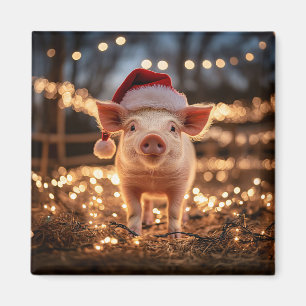 Schwein auf dem Weihnachtsmannmütze-Platz Magnet