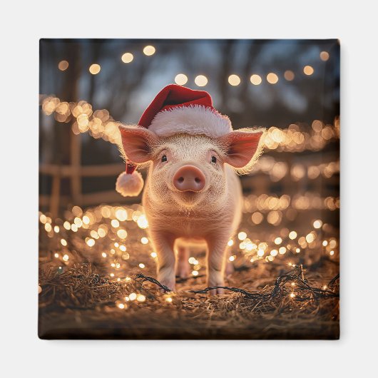 Schwein auf dem Weihnachtsmannmütze-Platz Magnet (Vorne)