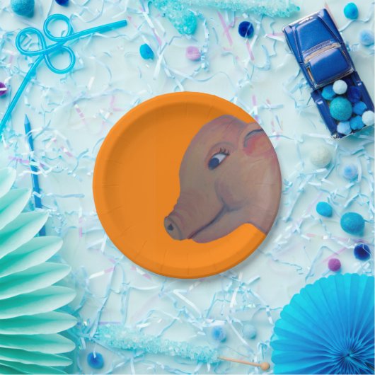 Schwein auf orange Pappteller (Party)