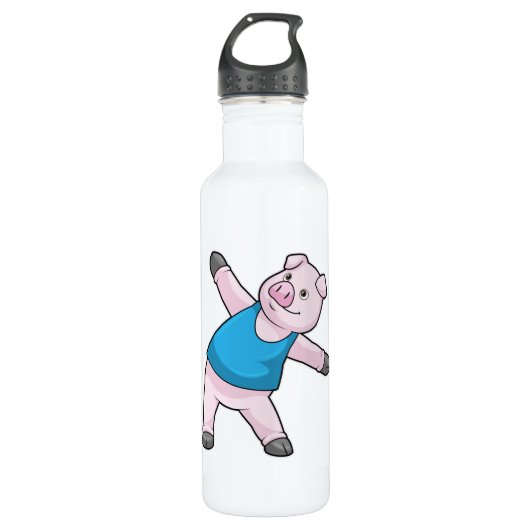Schwein bei Yoga-Stretching Edelstahlflasche (Vorderseite)