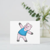 Schwein bei Yoga-Stretching Postkarte (Stehend Vorderseite)