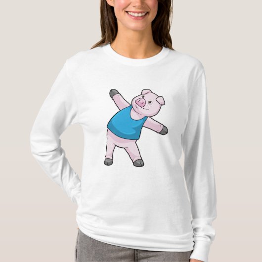 Schwein bei Yoga-Stretching T-Shirt (Vorderseite)