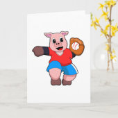 Schwein beim Baseball mit Baseballhandschuh Karte (Gelbe Blume)