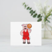 Schwein beim Basketball-Sport Postkarte (Stehend Vorderseite)