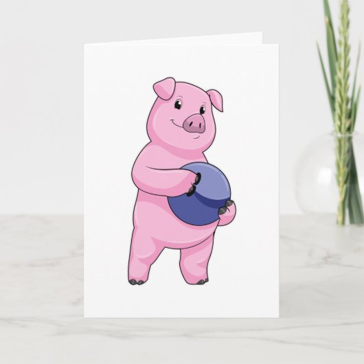 Schwein beim Bowling mit Bowlingkugel Karte (Vorderseite)