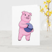 Schwein beim Bowling mit Bowlingkugel Karte (Gelbe Blume)