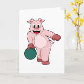 Schwein beim Bowling mit Bowlingkugel Karte (Gelbe Blume)