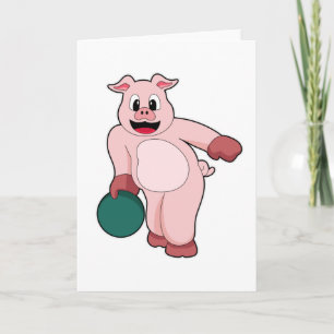 Schwein beim Bowling mit Bowlingkugel Karte