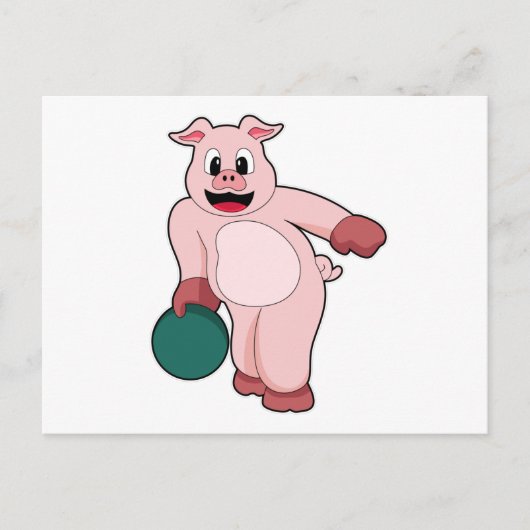 Schwein beim Bowling mit Bowlingkugel Postkarte (Vorderseite)