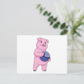 Schwein beim Bowling mit Bowlingkugel Postkarte (Stehend Vorderseite)