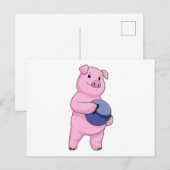 Schwein beim Bowling mit Bowlingkugel Postkarte (Vorne/Hinten)