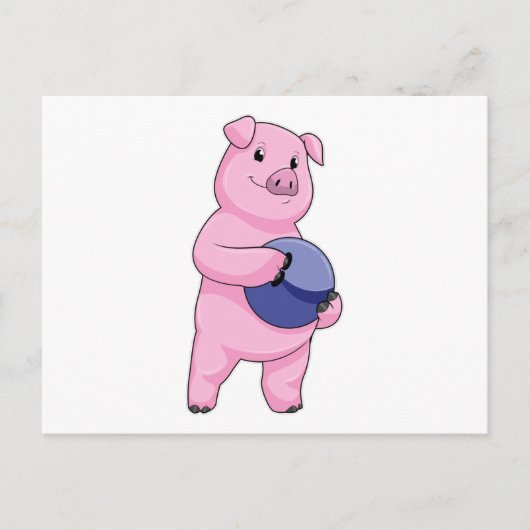 Schwein beim Bowling mit Bowlingkugel Postkarte (Vorderseite)