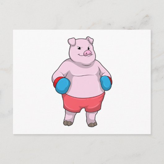 Schwein beim Boxen mit Boxhandschuhen Postkarte (Vorderseite)