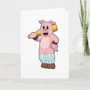 Schwein beim Cricket mit Cricket-Schläger Karte