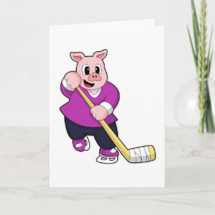 Schwein beim Eishockey mit Eishockeyschläger Karte