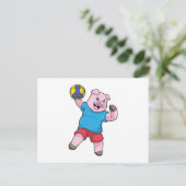 Schwein beim Handball-Sport Postkarte (Stehend Vorderseite)