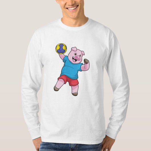 Schwein beim Handball-Sport T-Shirt (Vorderseite)